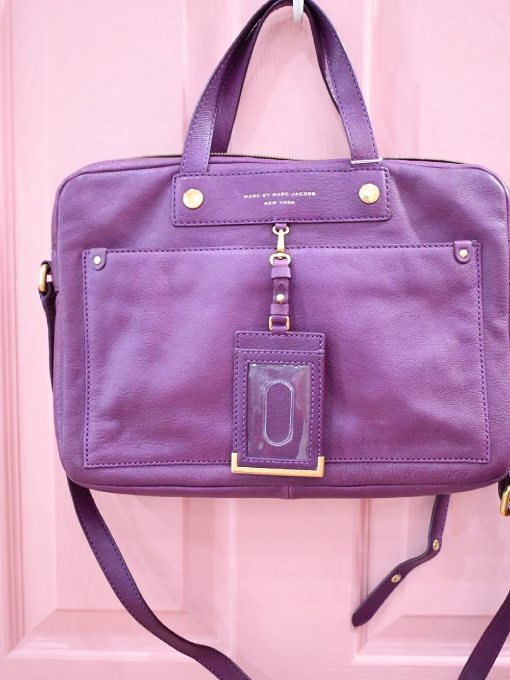 Marc by Marc Jacobs Purple Leather Laptop Satchel with Gold Hardware